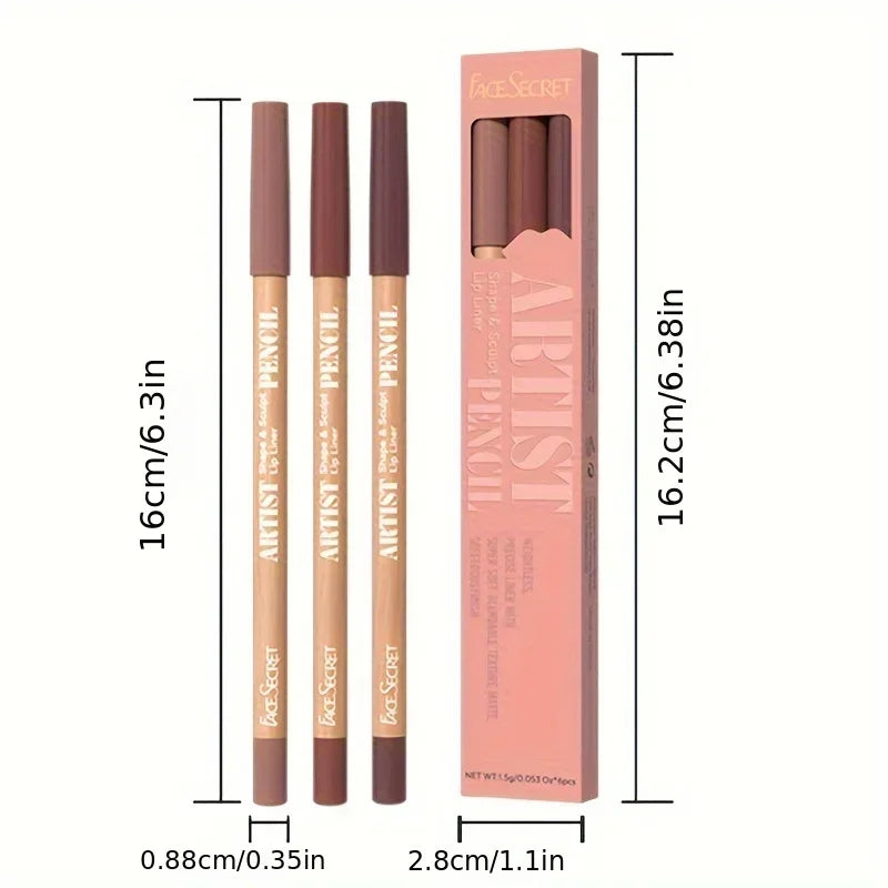 Face Secret 3pcs Set Nude Lip Liner, Natural Matte,Long-Lasting Waterproof,High Pigmented Hook Line Lip Pencil Makeup