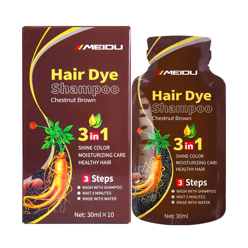 30mlx10pcs Natural Hair Dye Shampoo 3 IN 1 Quick Easy Covering White Grey Hair Cleaning Instant Coloring Nonirritating Hair Care