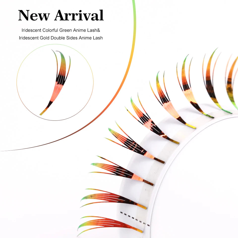 New Dual Sided Colorful Shiny Comic Spire Eyelash Extension Tinsel Anime Premade Fans Feather Shape Lashes For Christmas Cosplay