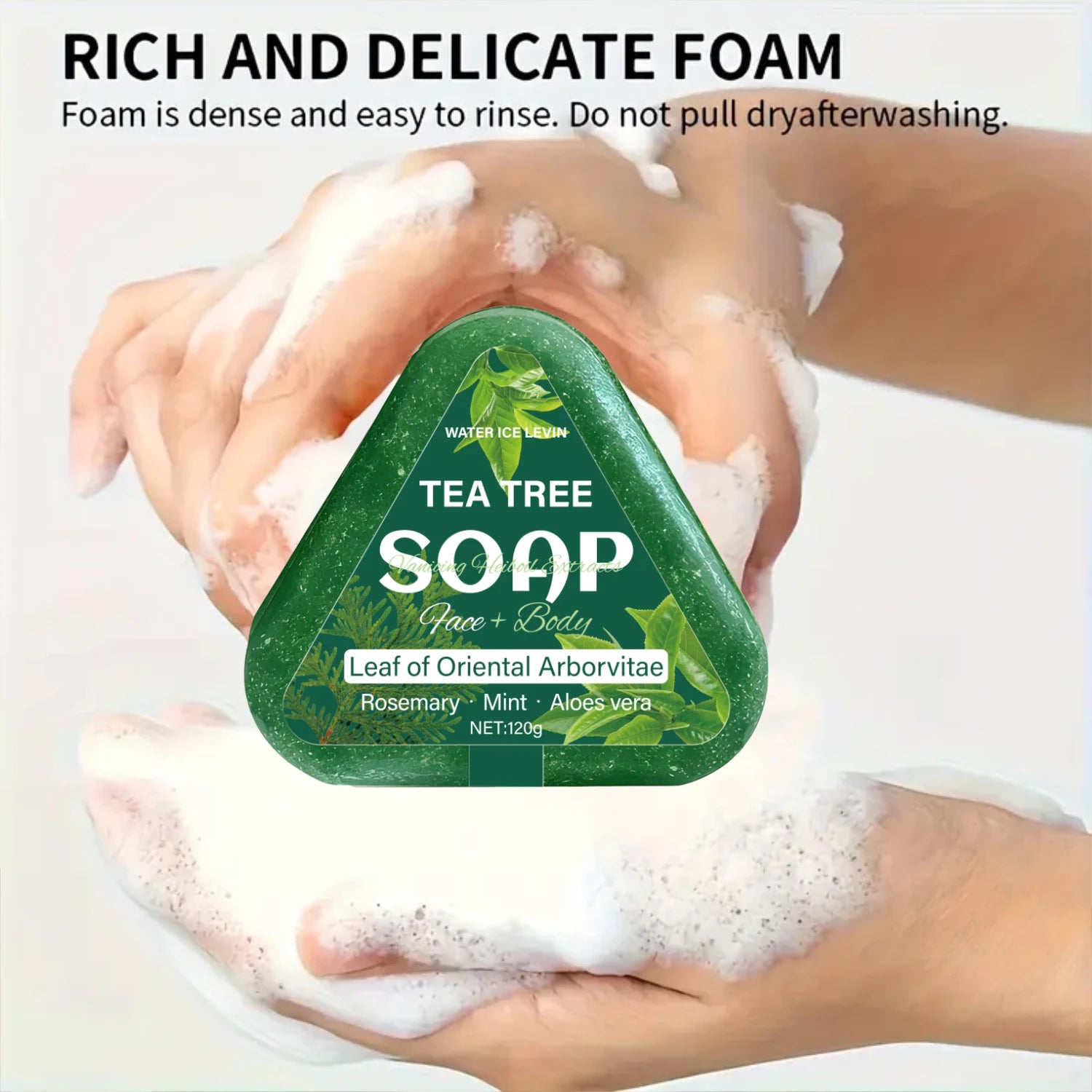 Tea Tree Soap (Face+Body): Oriental Arborvitae Leaf, Rosemary/Mint/Aloe, Gently Hydrates All Hair Types