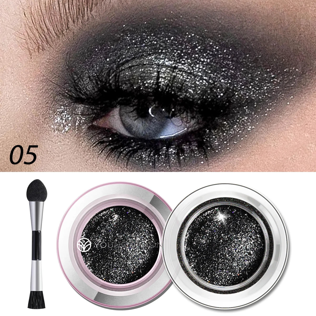 1pcs highlighter liquid eye shadow, waterproof, non-greasy, long-lasting highlight & smoky eye shadow with makeup brush,