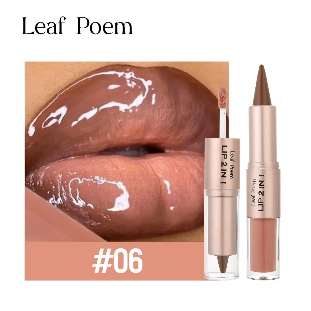 Pink Brown Tapered Lip Liner Contour Pencil Double Head Mirror Plumping Lip Glaze Crystal Lip Gloss Sexy Red Lips Tint Makeup