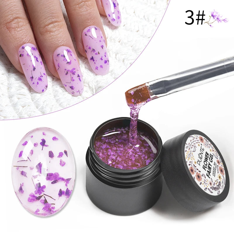 PUENTE 5ml Flower Fairy Gel Nail Polish Pink Blue Purple Natural Dried Flowers Gel For Nail Art Soak Off UV Varnish For Manicure