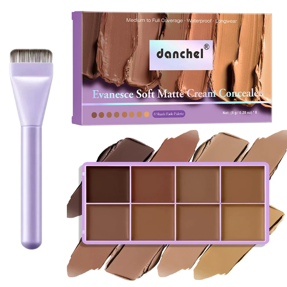 Full Coverage Concealer Palette 8 Colors Soft Matte Cream Concealer With Cosmetic Brush Waterproof Oil Control Long Lasting Cove