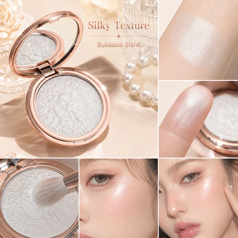 Little Angel Pearl Glow Highlighter Palette 4 Shades Fine Shimmer Face Illuminator Powder Waterproof Long Wear Makeup Gift