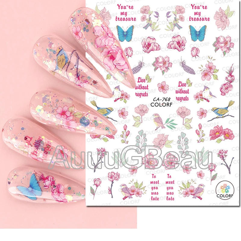 3d Nail Art Decals Geometric Lines Daisy Sunflowers Letters Adhesive Sliders Nail Stickers Decoration For Manicure