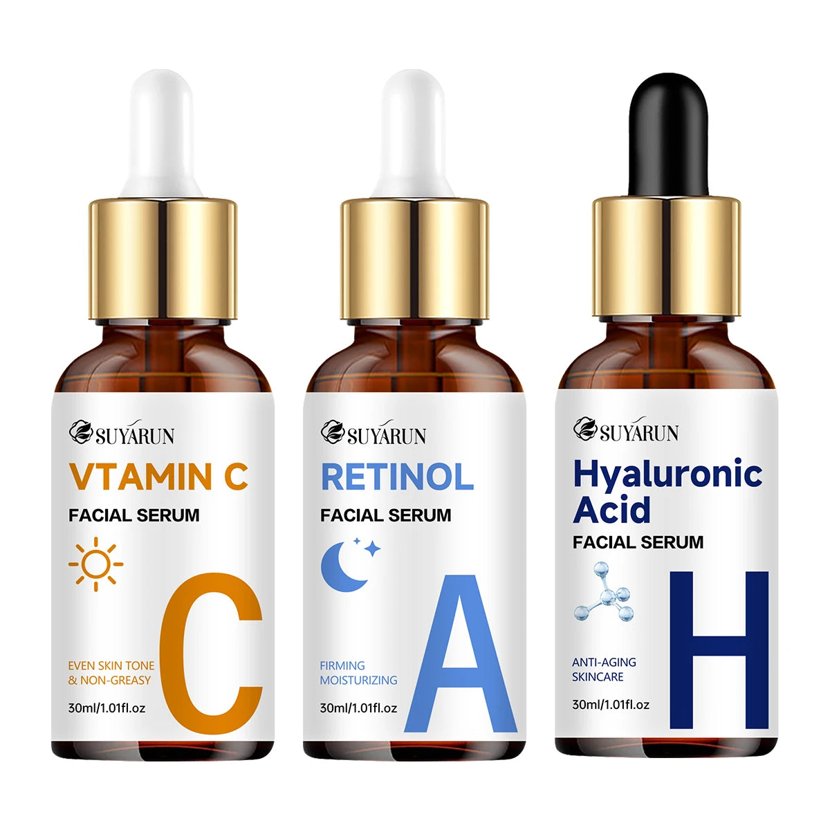 SUYARUN Vitamin C + Retinol + Hyaluronic Acid Serum Duo | Anti-Aging Brightening & Hydration Combo | For All Skin Type.
