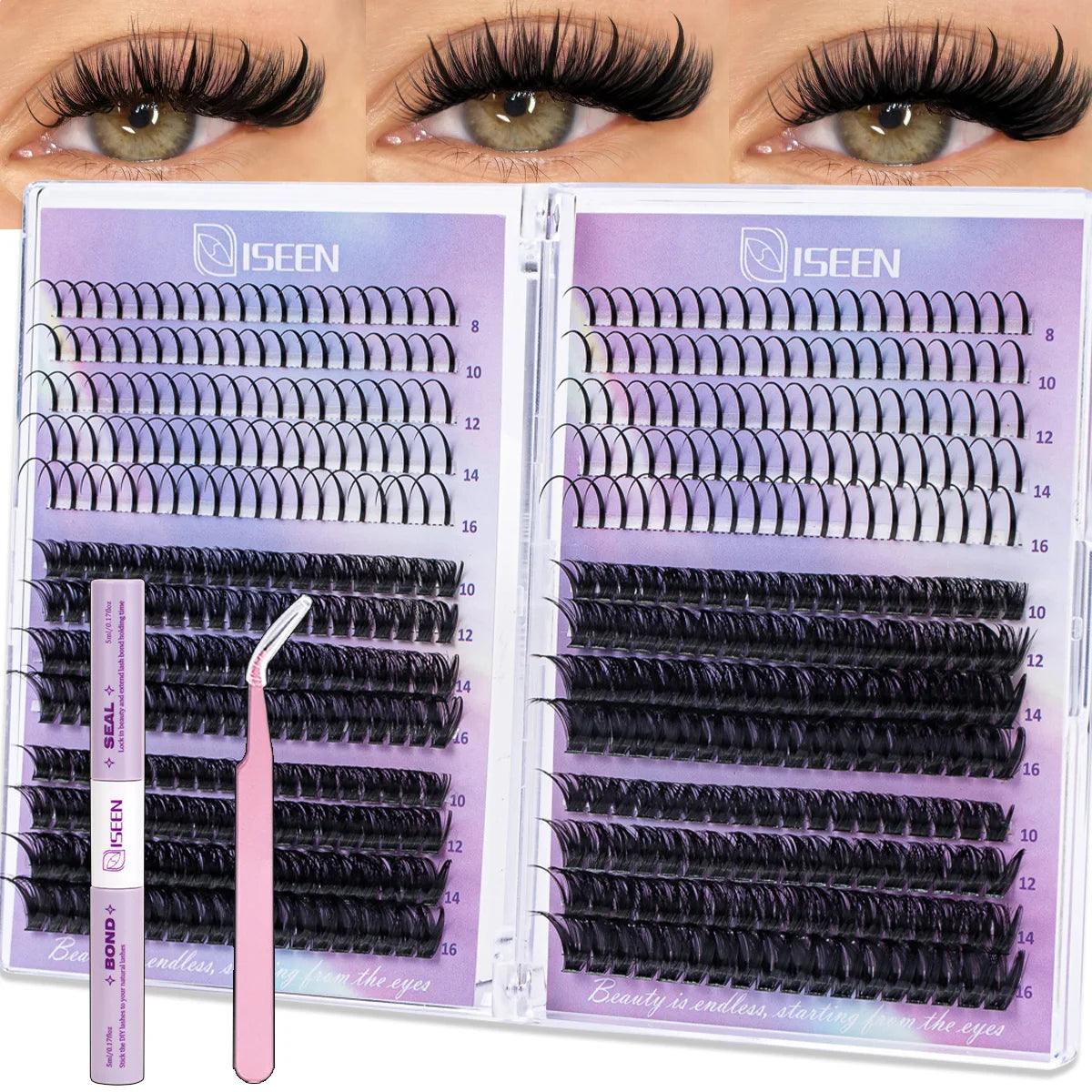 Lash Clusters Kit Wispy Lashes Natural DIY Lash Extension Kit 8-16mm C Curl Individual Lashes Cluster with Bond and Seal