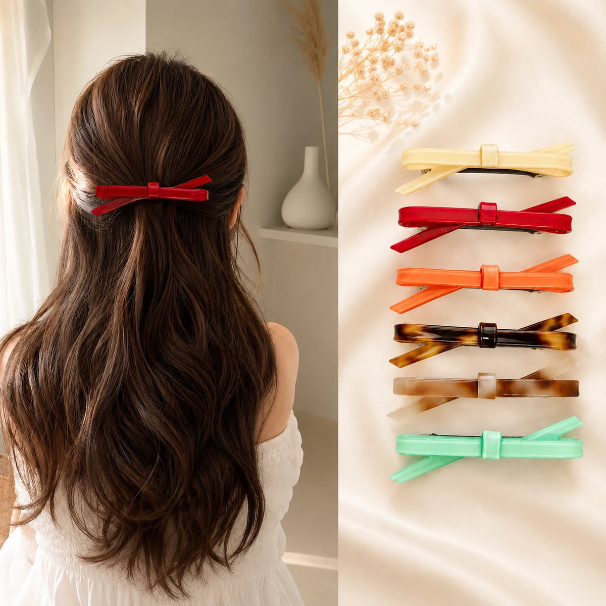 Acetate Bow Hair Barrette for Women Korean French Spring Clip Colorful Non Slip Hairpin Elegant Retro Hair Accessories for Girls