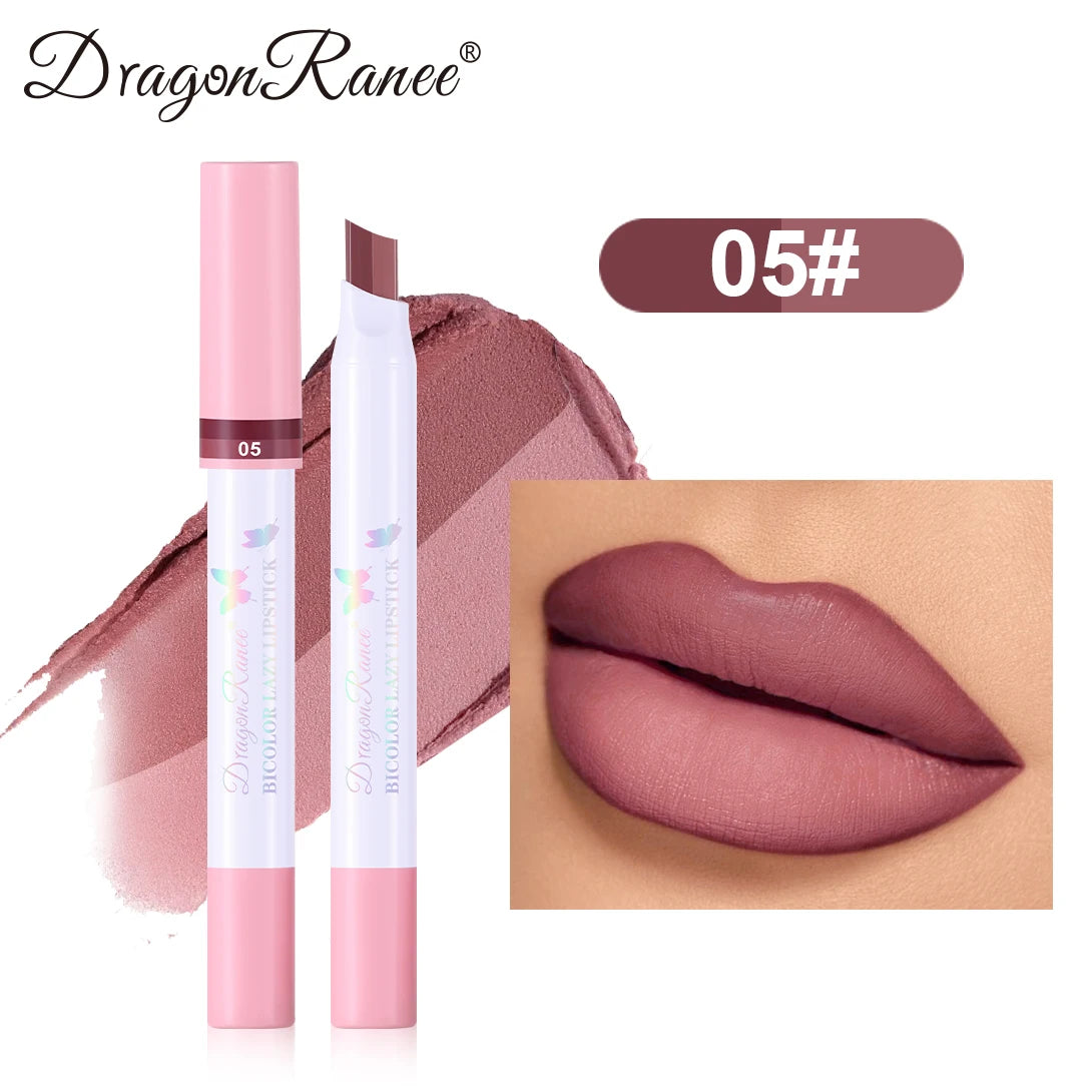 Two-Color Lipstick Pen, Matte Finish, Long-Lasting Effect, Two-Color, Fine Texture, Waterproof, Non-Fading Lip Gloss, Natural and Easy-To-Apply Lipstick