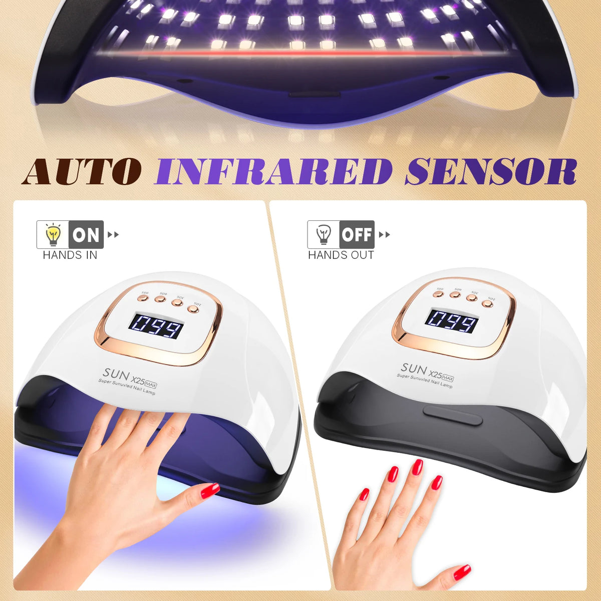 DianaBeauty 380W LED UV Lamp Dryer for Nails Gel Polish Drying Lamp with 4 Timer Setting Auto Sensor Professional Nail Light