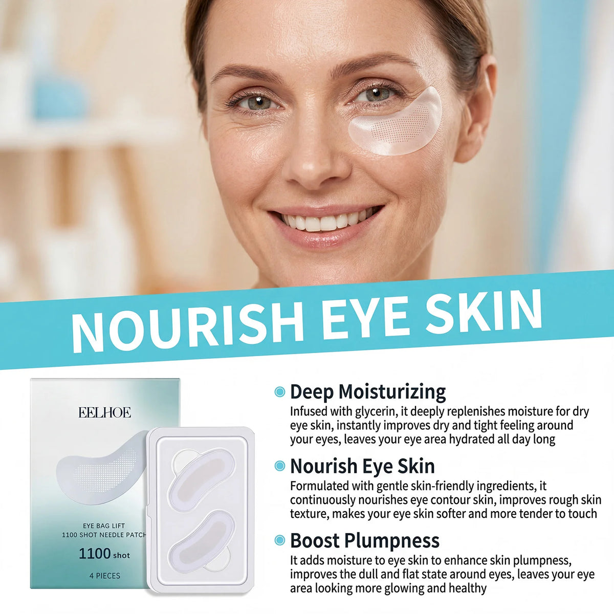 0.25mm Dissolving Microneedle Eye Patch Hyaluronic Acid Firming Eye Mask, Dark Circles & Puffiness Hydration Under Eye Skin Care