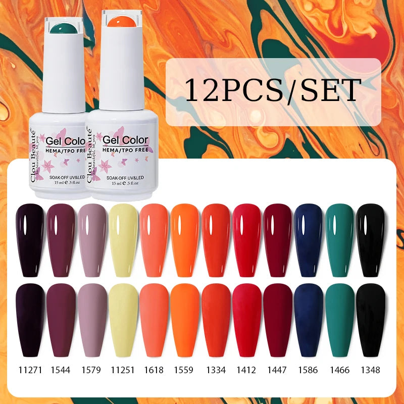 Clou Beaute 12pcs Gel Nail Polish Manicure Set Color 15ml White Glass Bottle Nail Art Kit Vernis Semi Permanent Nail Art Varnish