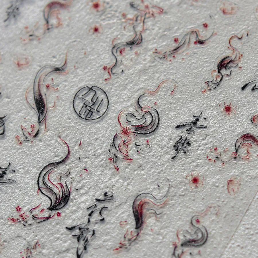 5D Kawaii Ink Wash Fairy Fox Dragon Loong Nail Art Stickers Cartoon Star Animals Backglue Nail Decoration Decals Accessories
