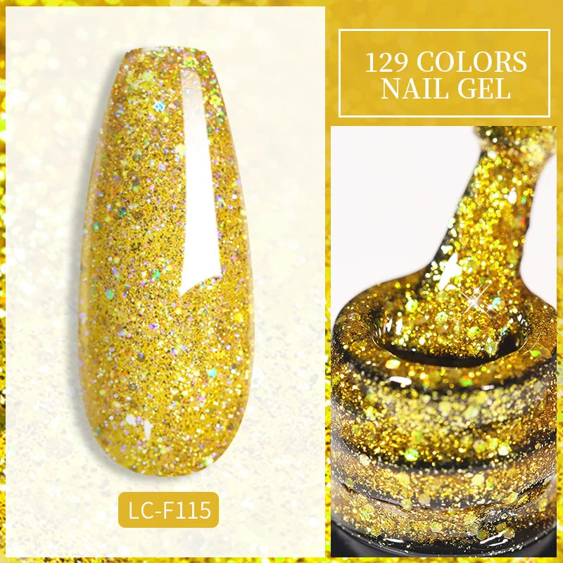LILYCUTE Silver Glitter Gel Nail Polish Colorful Shining Sequins Semi Permanent Soak Off Need Base Top Coat Nail Art Gel Varnish