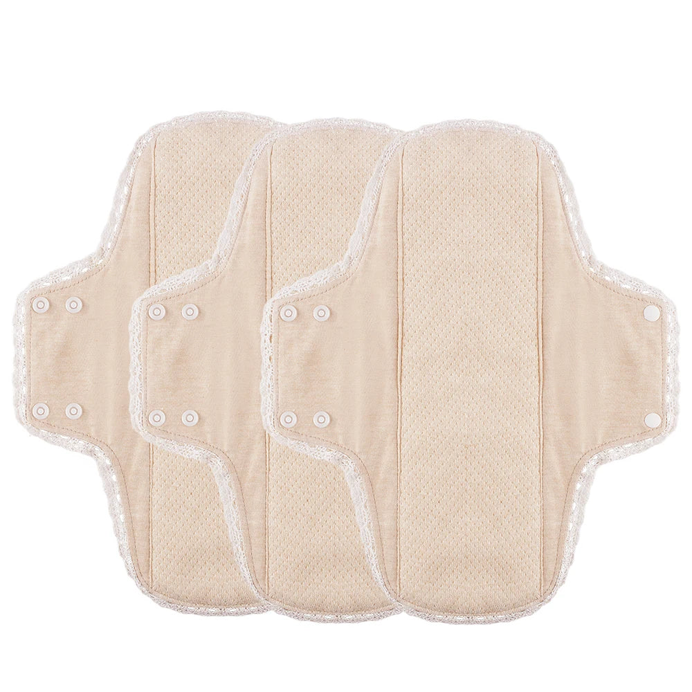 3pcs Washable Sanitary Pads Soft Breathable Cotton Cloth Pads Lace Trim Reusable  Women Menstrual Pads Heavy Flow