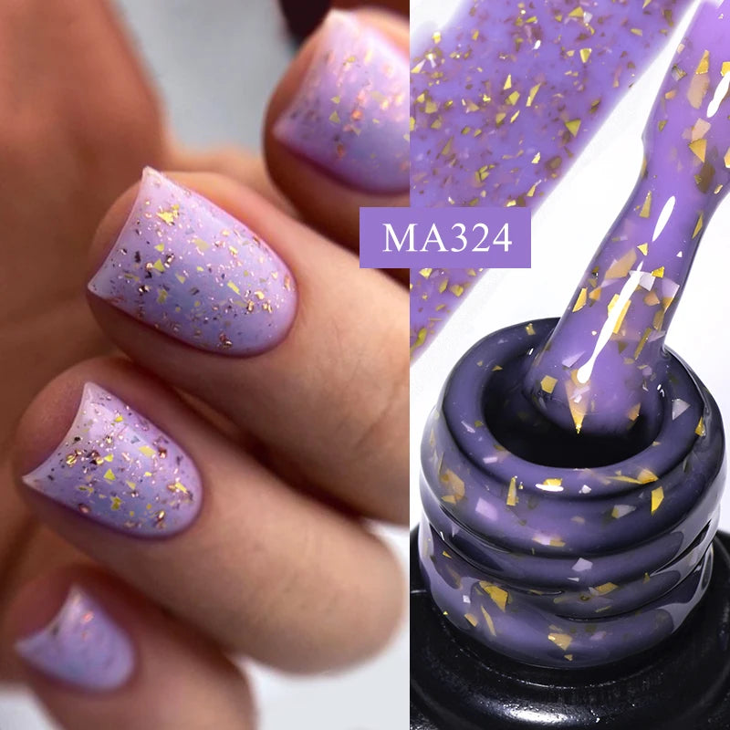 MEET ACROSS 7ml Pink Glitter Rubber Base Nail Gel Polish Sparkling Gold Foil DIY Nail Art Painting Gel Long Lasting Varnish