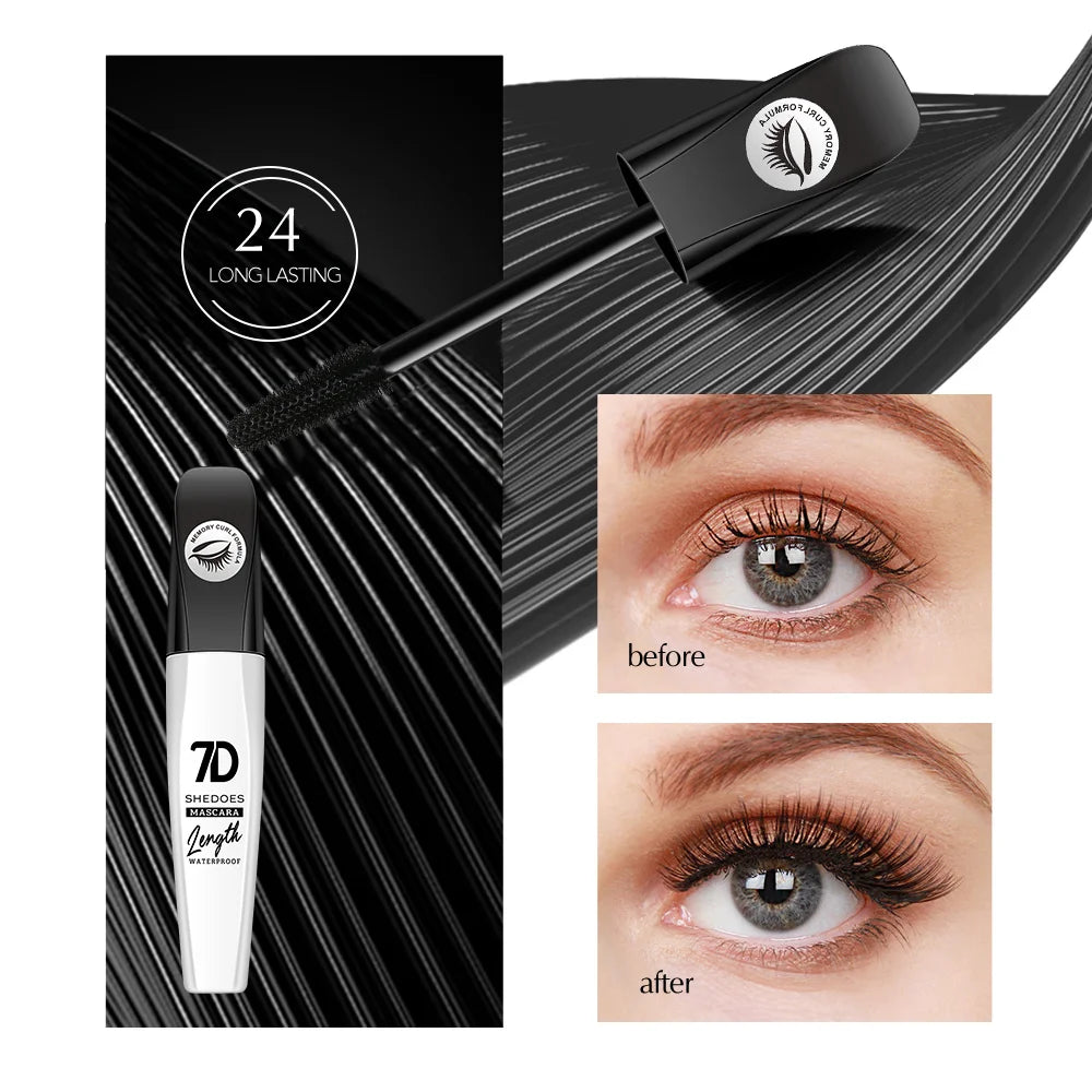 7D mascara waterproof and easy to remove makeup, no smudging and no makeup removal, slender and curled thick mascara