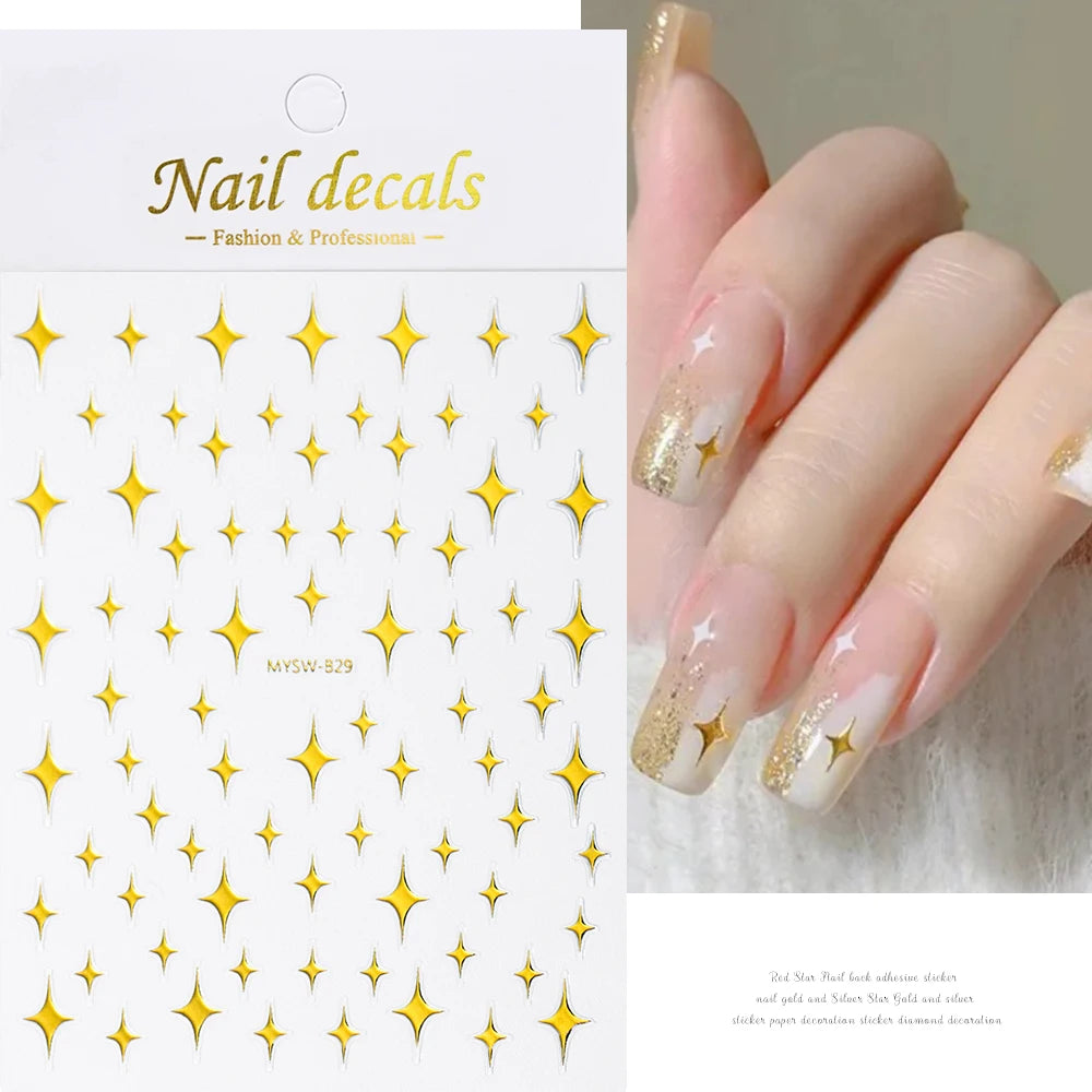1pcs Star-Themed Nail Art Stickers 3D Self-Adhesive Plastic Decals With Glitter Finish Anime Rectangle Shape Ideal For DIY Nails