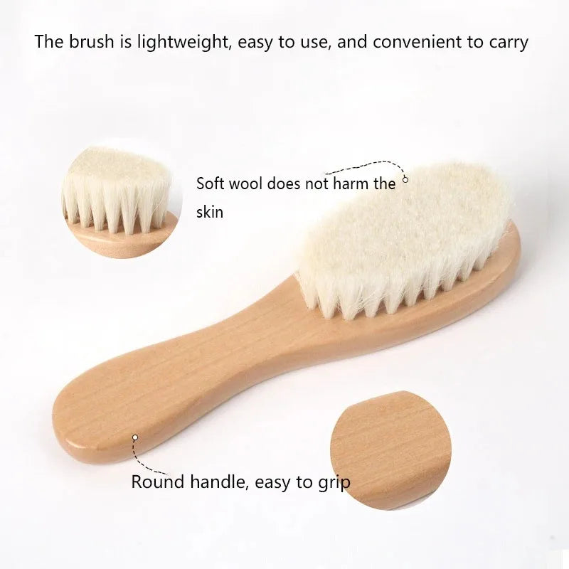 Wooden Hair Brush & Comb Set Natural Goat Bristle Baby Hair Brush Infant Body Massage Brush Soothing Brush Travel Brush