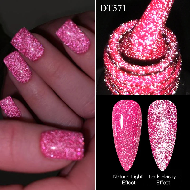 MEET ACROSS 7ml Dark Color Glitter Top Coat Gel For Nails Brocade Powder 2 In 1 Chameleon Nail Art Gel Varnish Manicure