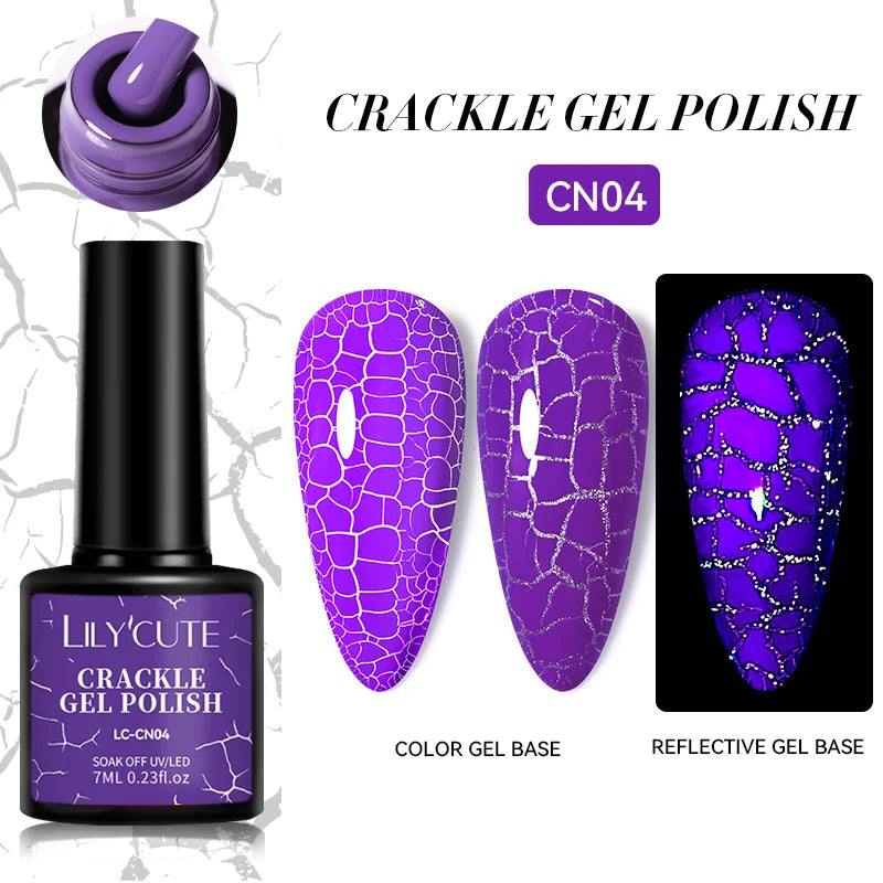 LILYCUTE 7ml Crackle Gel Nail Polish Cracking Nail Gel Quick Dry Nail Art Varnishes Hybrid Semi Permanent Soak Off Base Top Coat