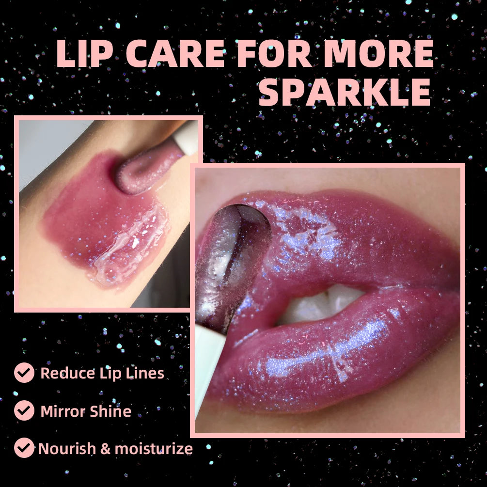 QIBEST Mirror Lip Glaze Moisturizing Color Changing Lipgloss Shiny Lip Balm Oil Plumping Lasting Diamond Lip Stain Tint Makeup