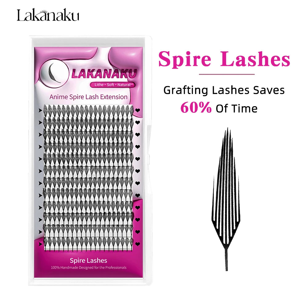 LAKANAKU Manga Anime Spire Eyelashes Extension Feather Shape 0.07mm C/D/CC Curl Mix 8-15mm 9-13mm Cashmere Premade Fan Eyelashes