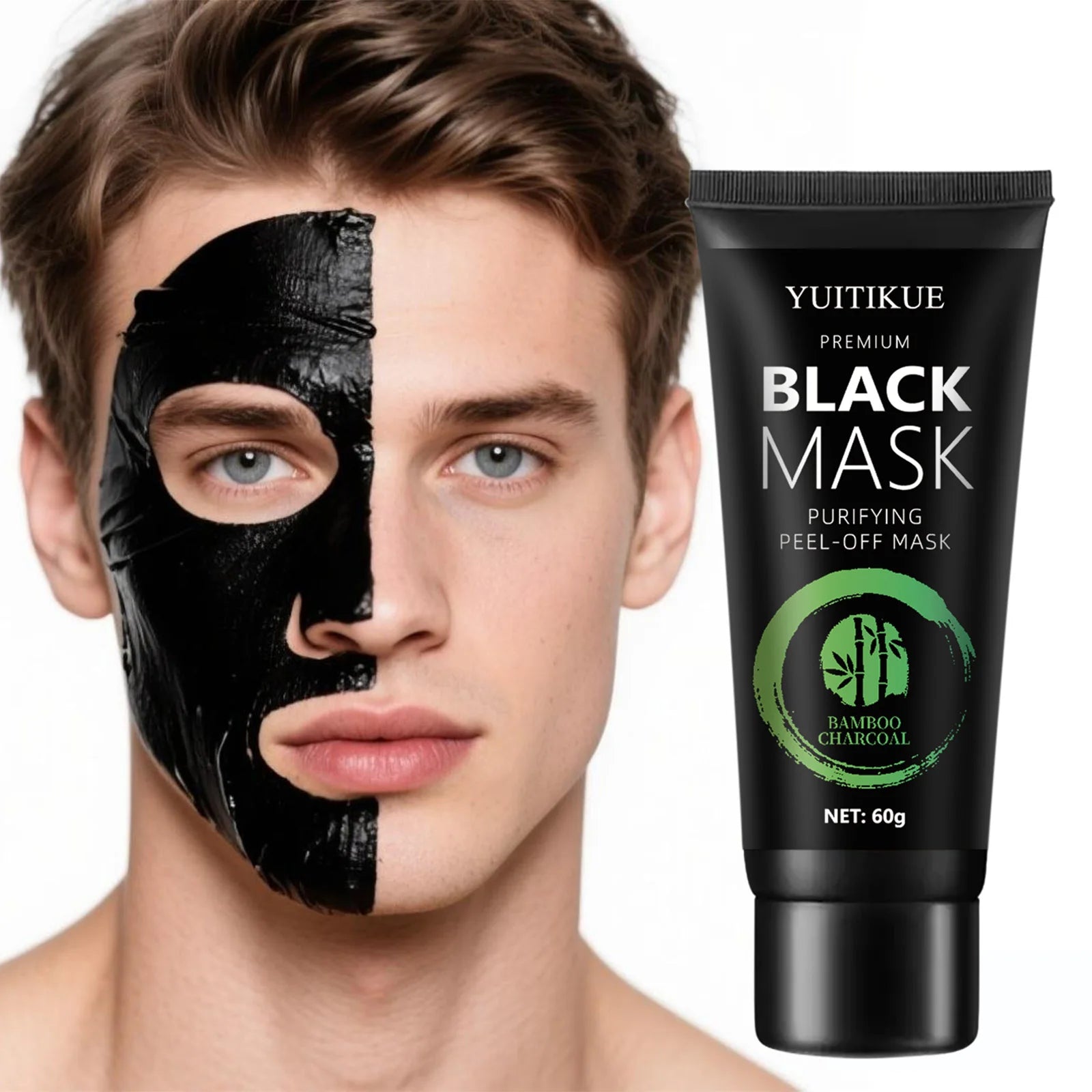 Bamboo Charcoal Black Mask 60g - Anti-Wrinkle & Whitening, Deep Cleansing Peel-Off, Removes Blackheads & Impurities