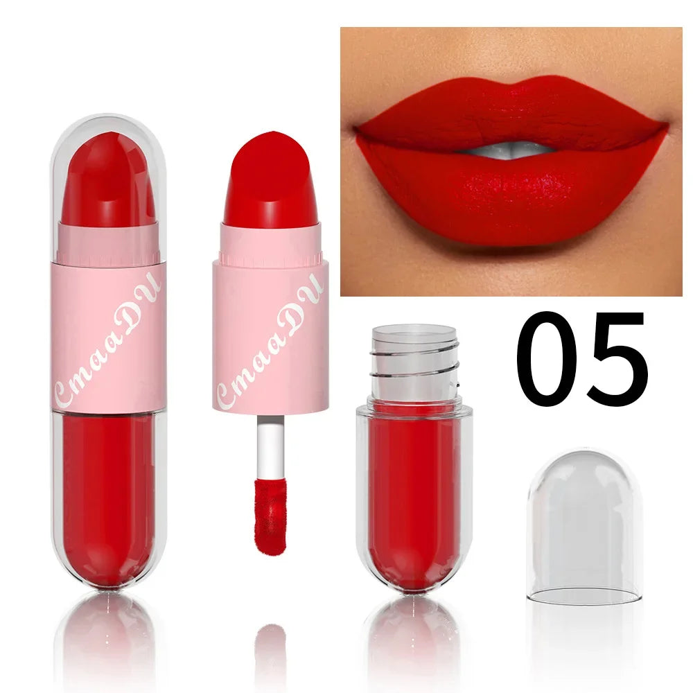 18Color 2In1 Matte Velvet Liquid Lipstick Double Head Sexy Red Purple LipGloss Moisturizing Lasting Waterproof Lip Glaze Make Up