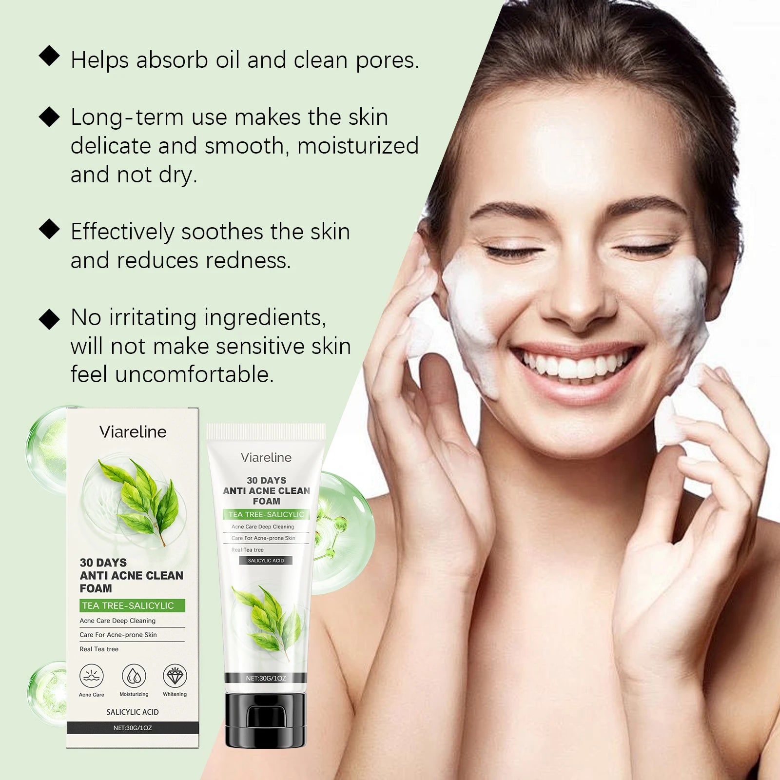100g Salicylic Acid Facial Cleaner Gentle Cleaning Pore Dirts Moisturizing Acne Care Oil Control Refreshing Face Washing Soap