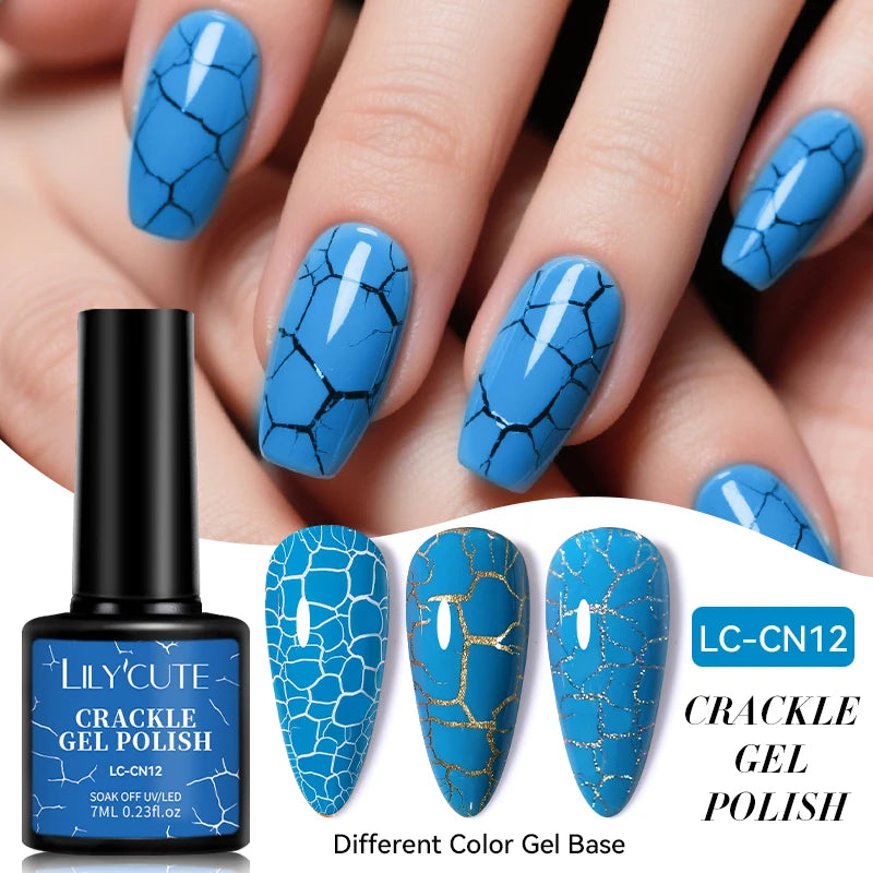LILYCUTE 7ml Crackle Gel Nail Polish Cracking Nail Gel Quick Dry Nail Art Varnishes Hybrid Semi Permanent Soak Off Base Top Coat