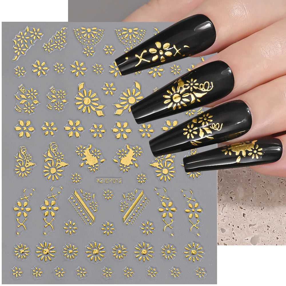 1pc Y2K-Inspired 3D Metallic Nail Stickers Geometric Marble & Bronzing Designs Nail Sliders Self-Adhesive Sparkling Manicure DIY