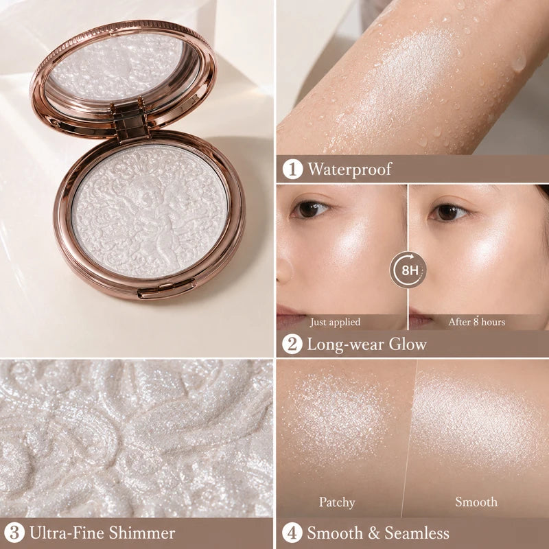 Little Angel Pearl Glow Highlighter Palette 4 Shades Fine Shimmer Face Illuminator Powder Waterproof Long Wear Makeup Gift