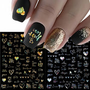 1PCS Laser Love Letter Nail Sticker Nail Art Decoration Flower Star supplies Decals Press On Nails Stickers Parts
