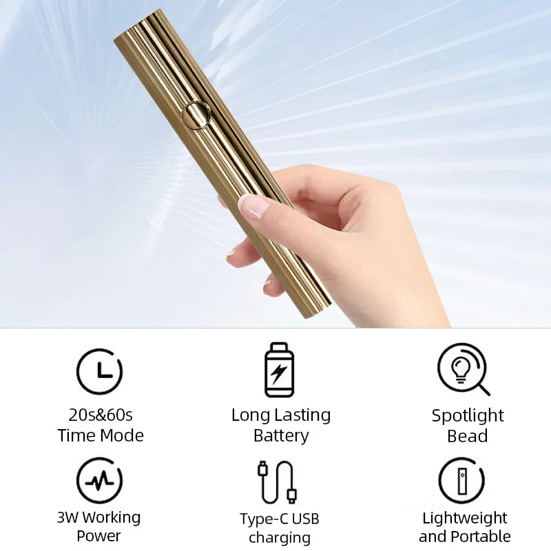 Mini UV LED Nail Dryers 3W Portable Quick Nail Drying Lamp USB Rechargeable Mini Flashlight Pen For Nail Gel Curing Salon Tools