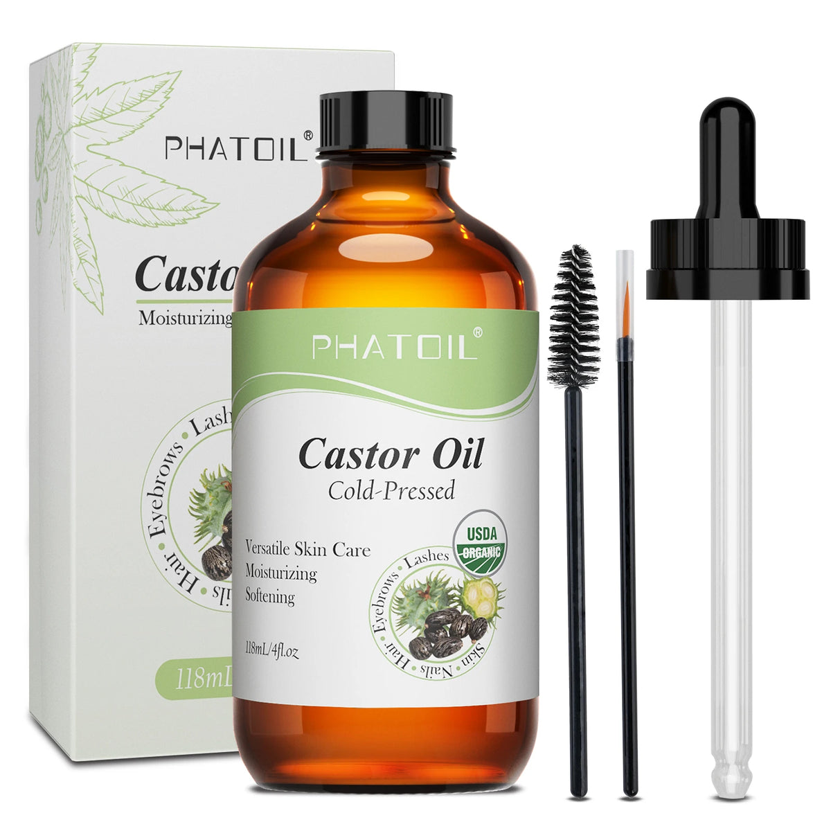 PHATOIL 260ML Vanilla Body Oil For Moisturizing Skin,118ml Castor Massage Oil Suitable For All Skin Types Long-Lasting Fragrance