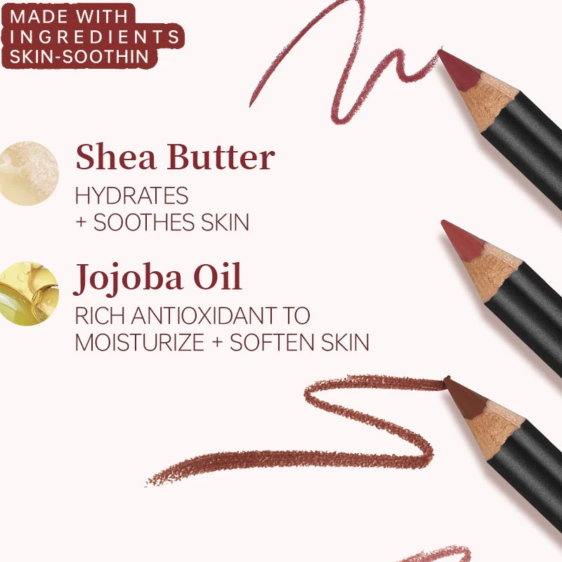 Matte Lip Liner Pencil, Waterproof Long Lasting Non-Fading Smooth Velvet Lip Liner for Outline and Filling, Lip Makeup Tool