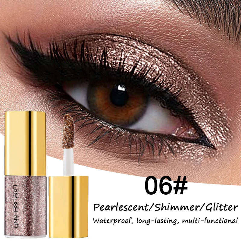 Pearly Liquid Eyeshadow Makeup Waterproof Shimmer Glitter Eye Shadow Highlighter Lasting Eye Tint for Daily Natural Smokey Look
