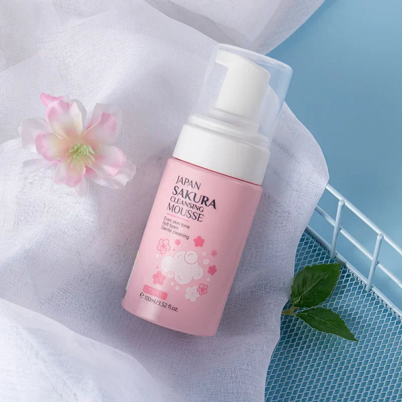 LAIKOU Japan Sakura Cleansing Mousse Gentle Foam Face Wash Even Skin Tone Deep Cleansing Non-Irritating Facial Cleanser 100ml