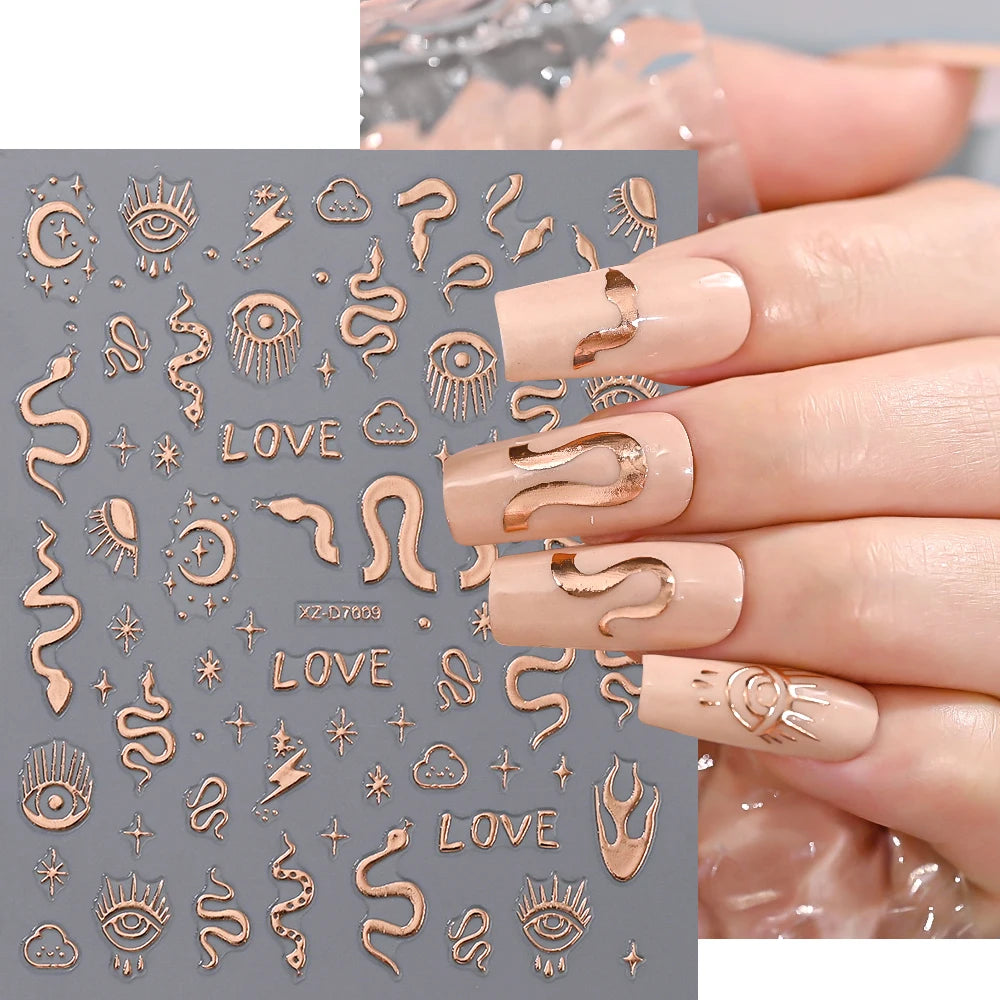 1pc Y2K-Inspired 3D Metallic Nail Stickers Geometric Marble & Bronzing Designs Nail Sliders Self-Adhesive Sparkling Manicure DIY