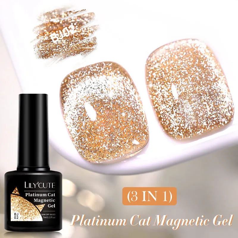 LILYCUTE 7ML Ocean Blue Cat Magnetic Gel Nail Polish Sparkling Glimmer Gel Polish Semi Permanent UV Magnet Gel Varnish Nail Art