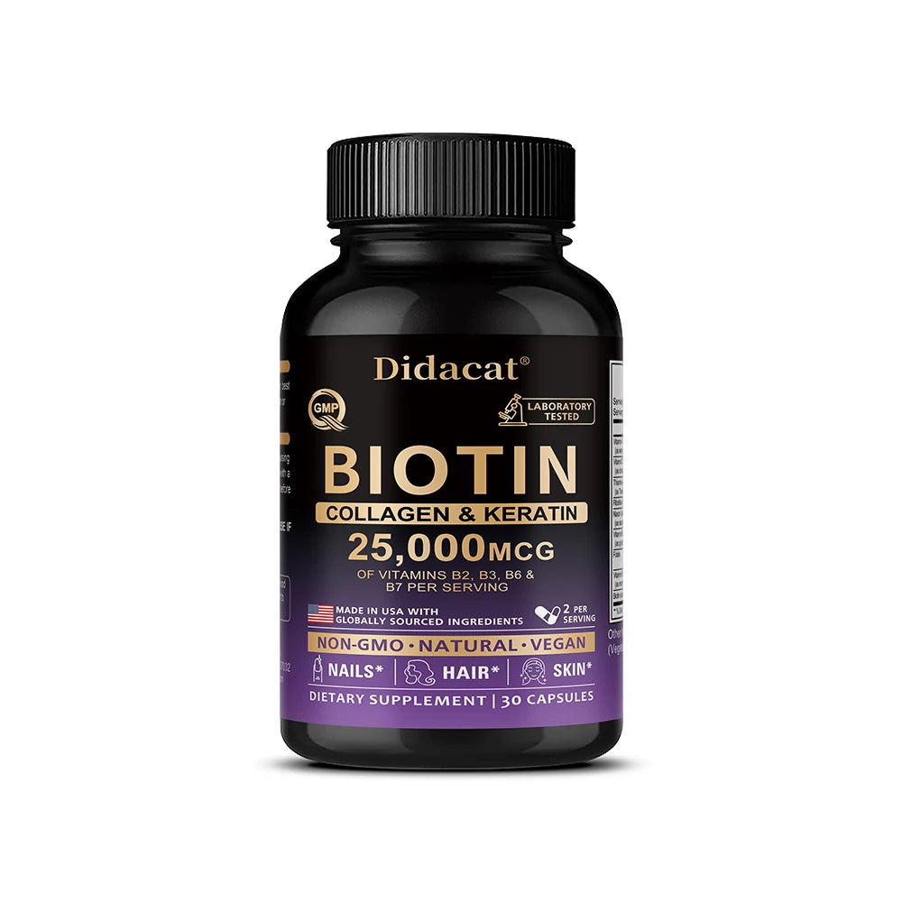 Biotin Vitamins with Collagen & Keratin - 25000 mcg Capsules,B1,B2,B3,B6,B7 Complex,Healthy Nails & Skin,Hair Growth