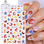 2pcs Mini Fish Nail Stickers Summer Ocean Fish Starfish Lobster Lemon Fruit Self-Adhesive Nail Decals DIY Manicure Decoration