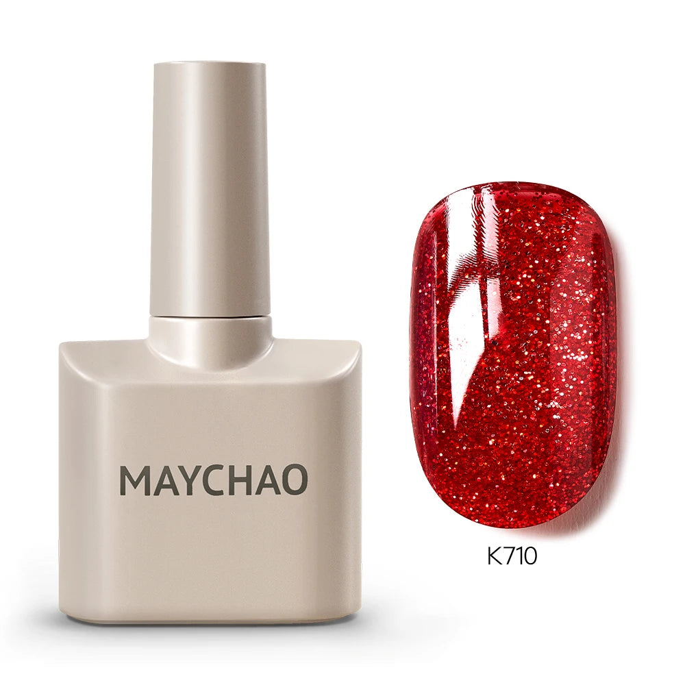 MAYCHAO Cherry Red Gel Nail Polish 12ml Glossy Semi Permanent Soak Off UV LED Frosted Gel Nails Base Painting Varnish