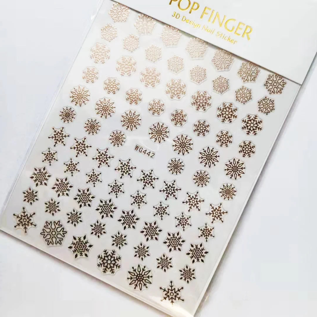 Sliver Bronzing 3D Christmas Nail Art Decoration Sticker Sparkly White Colorful Glitter Geometry Snowflake Winter Slider Foil