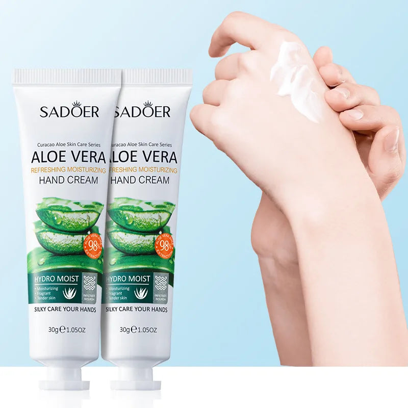 3/5pcs SADOER Refreshing Moisturizer Hand Cream Aloe Vera Tender Skin Hydrate Soothe Dryness Fast Absorbing Hands Skin Care
