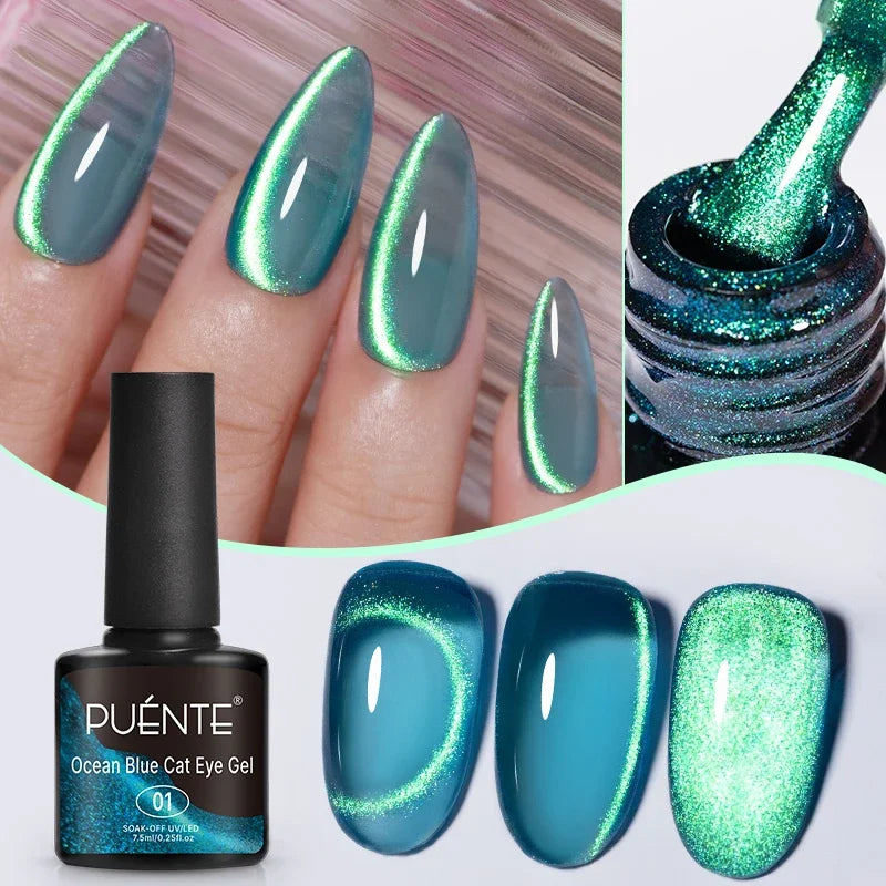 7.5ML Green Crystal Cat Magnetic Gel Nail Polish Shiny Green Glitter Cat Eye Gel For Manicure Soak Off UV Nail Art Varnish