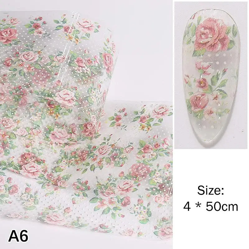 100cm Flower Nail Art Foil Transfer Stickers Rose Floral Design for DIY Professional Salon Long Strip Nail Accessory