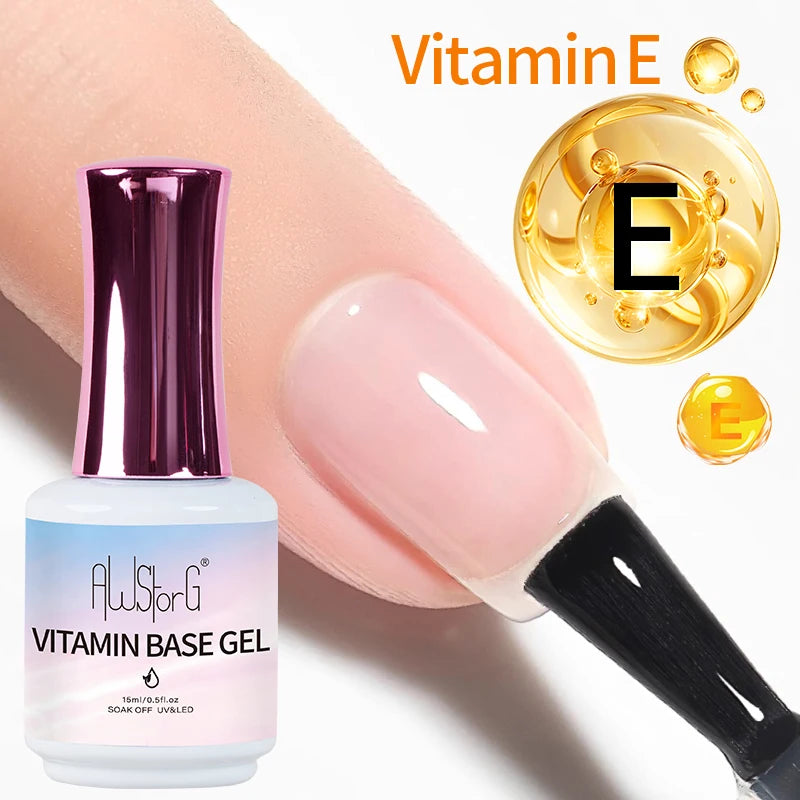 AWStorG 15ML Vitamin E Base Coat Nail Strengthener Gel Nail Polish Semi permanent UV Durable Base Varnish Protects Nails